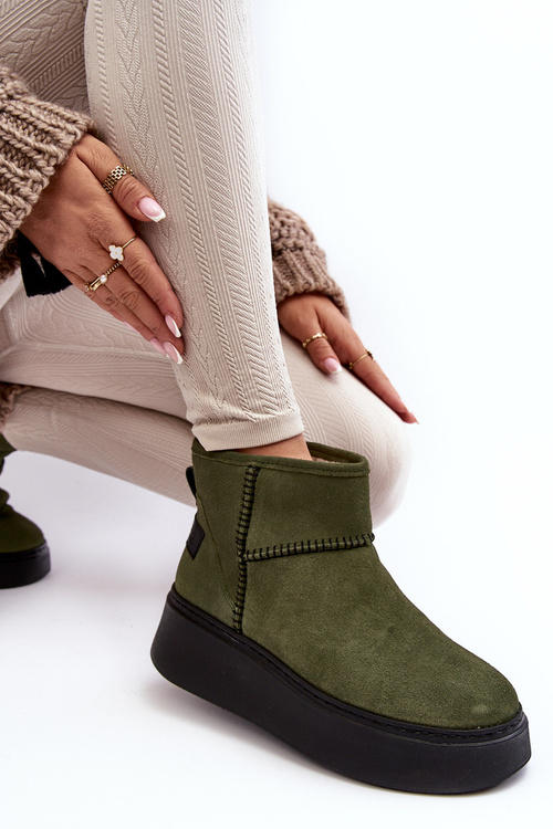 Śniegowce Damskie Zamsz Oliwkowe Maciejka 06257-24