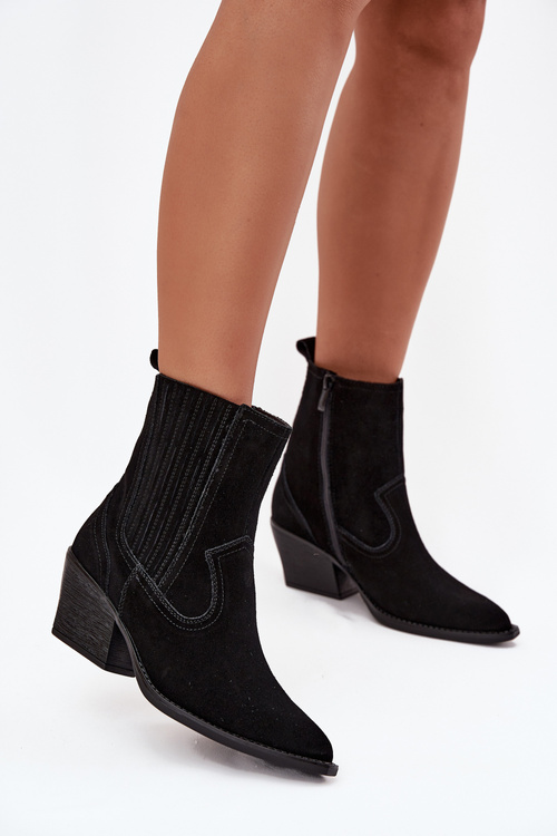 Suede Cowboy Boots Women's Heeled Insulated Black Dylira