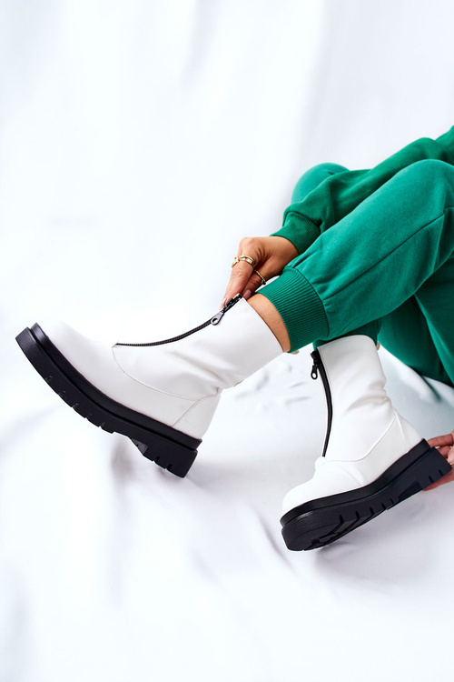 Women's Booties With Zip White Tierra