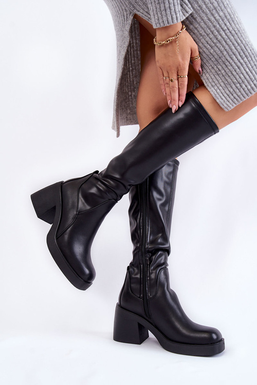 Women's Leather Warm Boots With Zipper Black Slavis