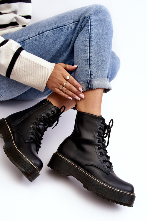 Women's Lace-up Trapper Boots Black Maddis