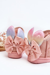 Girl's Padded Snow Boots with Ribbons Pink Meriva