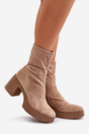 Women's Platform Ankle Boots With Chunky Heel S.Barski HY42-739 Beige