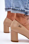 Leather Pumps On A Block Heel Sergio Leone PB178 Beige