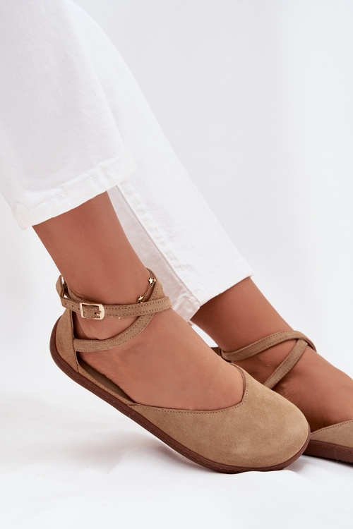 Suede Ballet Flats Women Barefoot With Straps Zazoo 191 Beige