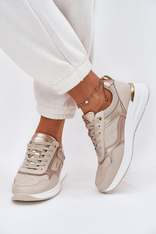 Leather Sports Shoes Sneakers Women With Zipper Beige Lilimia