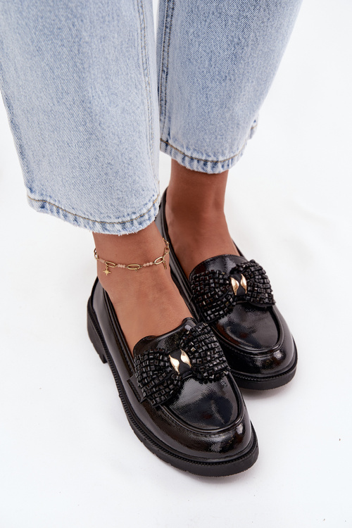 Patent Leather Women's Loafers with Bow S.Barski HY52-319A Black