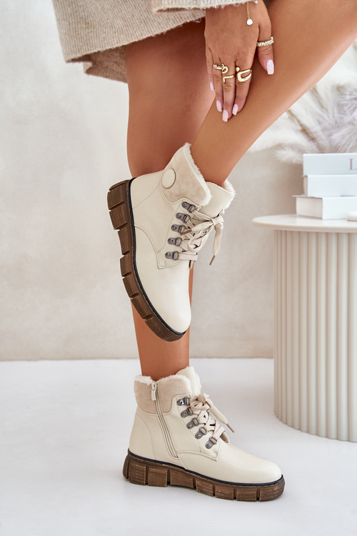 Women's Insulated Ankle Boots Lace-up Beige Mevanisa