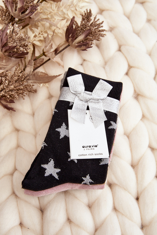Women's Holiday Socks 3-Pack Gray-Pink