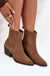 Suede Cowboy Ankle Boots Women's Heeled Insulated Camel Dylira