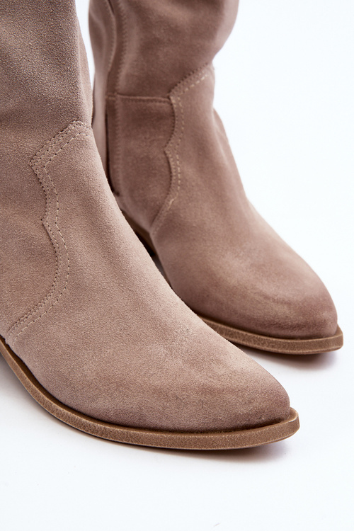 Kozaki Damskie Kowbojki Zamsz Zazoo 3427 Cappuccino