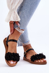 Women's Sandals With Textile Flowers Black Fiori