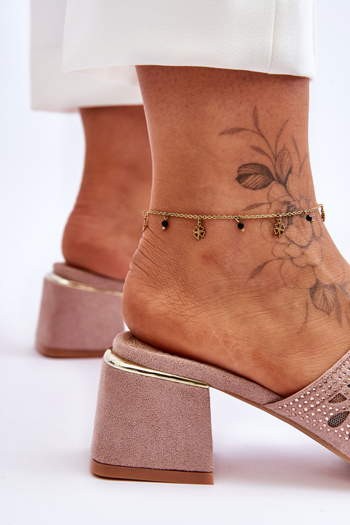 Klapki Obcas Siateczka Nude S.Barski KV-612-1