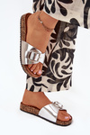 Women's Cork Platform Slippers With Buckle Silver Vianara