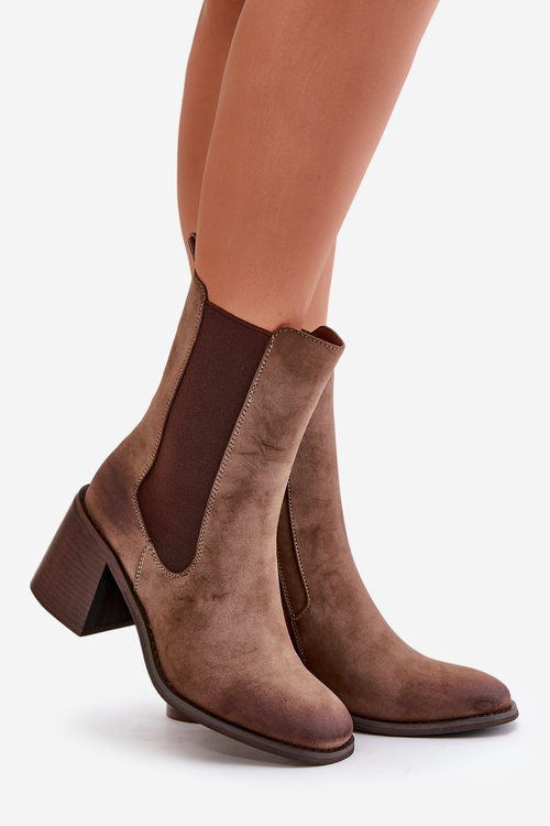 Women's Ankle Boots On Block Heel Made Of Eco Suede Brown Naorita