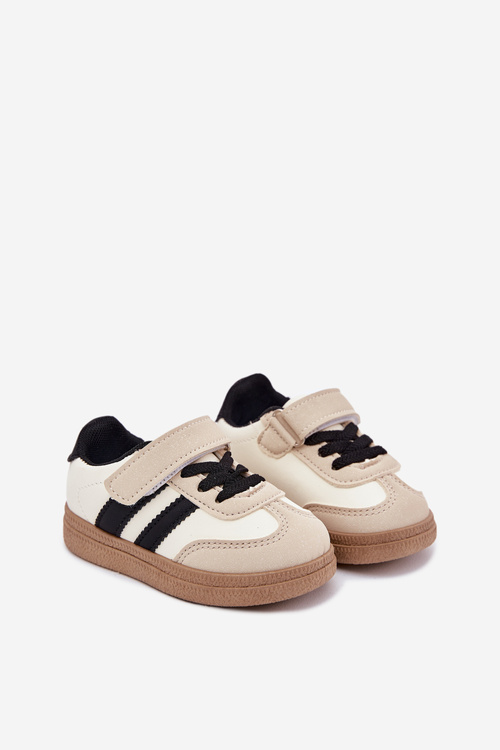 Dziecięce Sneakersy Buty Sportowe Eko Skórzane Rzep Beżowe Adelina