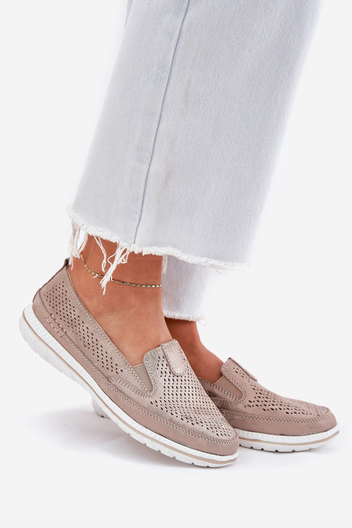 Suede Slip-on Shoes Beige-Gold Inez
