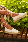 Women's White Lace-Up Platform Espadrilles with Braiding Tailesse