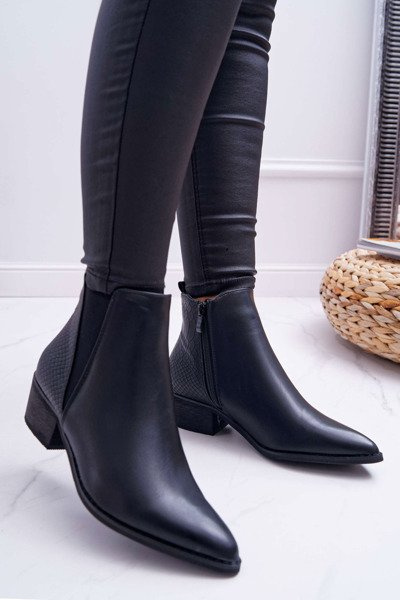 Women's Flat Heeled Booties Stiletto Zipper Black Derme