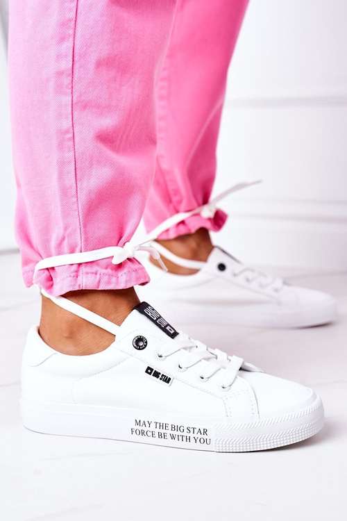 Damskie Skórzane Tenisówki Z Napisem BIG STAR EE274316 Białe