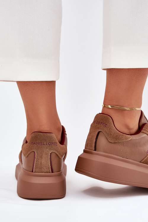 Women Leather Sneakers On Platform Daniel Lopez Just Dare SS2D4005 Brown
