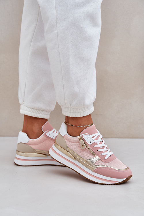 Women's Shiny Sports Shoes On Platform Pink Florefedi