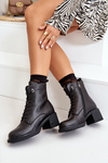 Lace Up Women's Heeled Boots Made Of Natural Leather Insulated Black Vinceza 91110