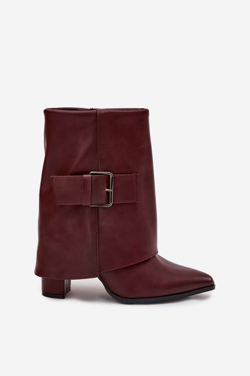 Warm Ankle Boots On Heel With Folded Shaft And Buckle Bordeaux Ylenara