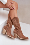 Perforated Cowboy Ankle Boots On Heel Brown Salive