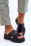 Women's Leather Platform Sandals Black Lucami
