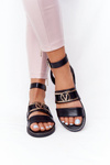 Flat Leather Sandals Black On Time