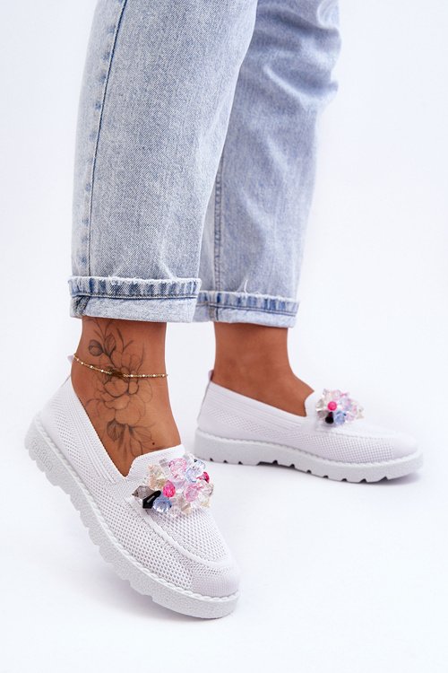 Trampki Tenisówki Damskie Wsuwane Ozdoba Białe Taylor JY302