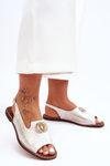 Leather Flat Sandals With Decoration Nicole 2744/004 White-Gold