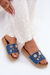 Ladies Slippers With Golden Accents On Platform Navy Rigasta