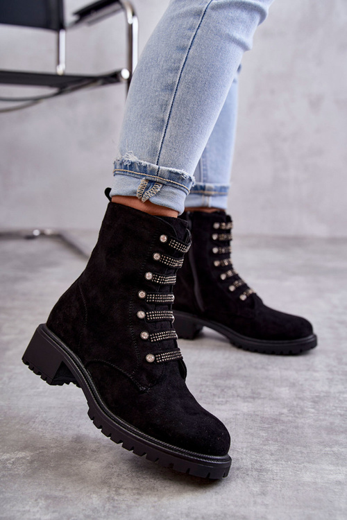 suede boots with decorative stripes Black Malesia