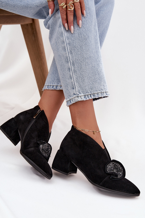 Leather Suede Women's Ankle Boots with Decoration D&A MR52-182 Black