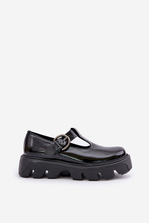 Lacquered Leather Loafers With Buckle Black Zazoo 20183