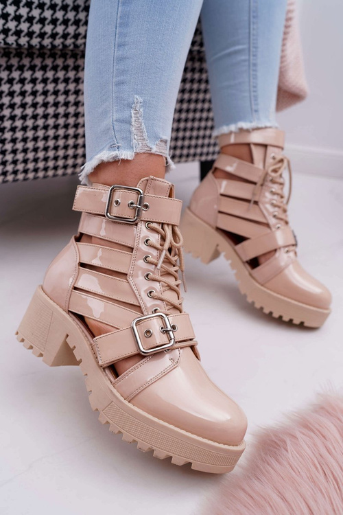 Women's Flat Heel Spring Booties Lacquered Beige Single