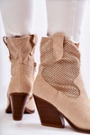 Women's Suede Openwork Boots Cowboy Beige Eleonore