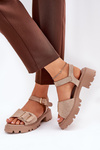 Eco Suede Women's Sandals With Buckle Beige Gofielle
