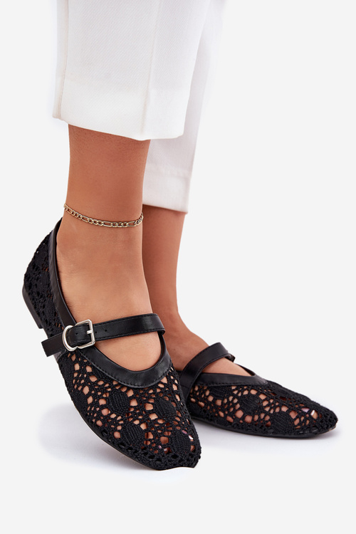 Perforated ballerinas with strap black Orphali