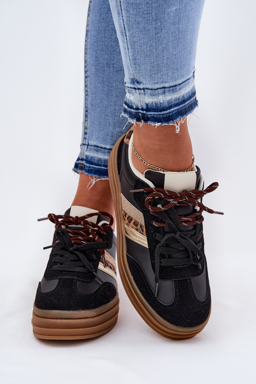 Womens Platform Sneakers With Double Lacing Panther Black Niteria