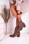 Women's Cowboy Boots On Block Heel Suede Brown Emily