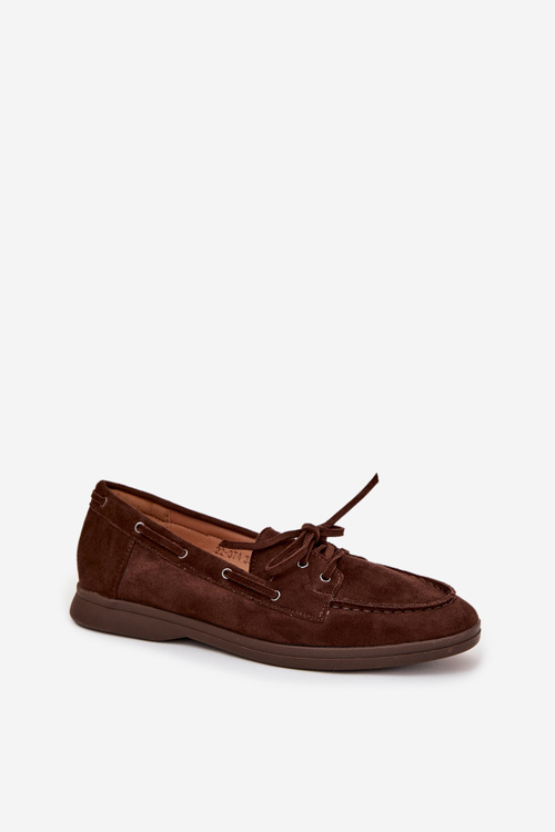 Women's Flat Loafers with Laces Chocolate Zalina