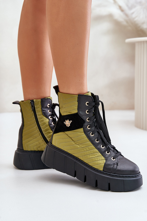 Leather Flat Lace-up Boots Maciejka 06158-01 Black