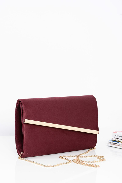 Maroon Women's Suede Clutch Bag with Gold Chain