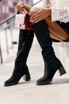 Decorated Ladies Knee High Boots Insulated On Heel Black MR880-158