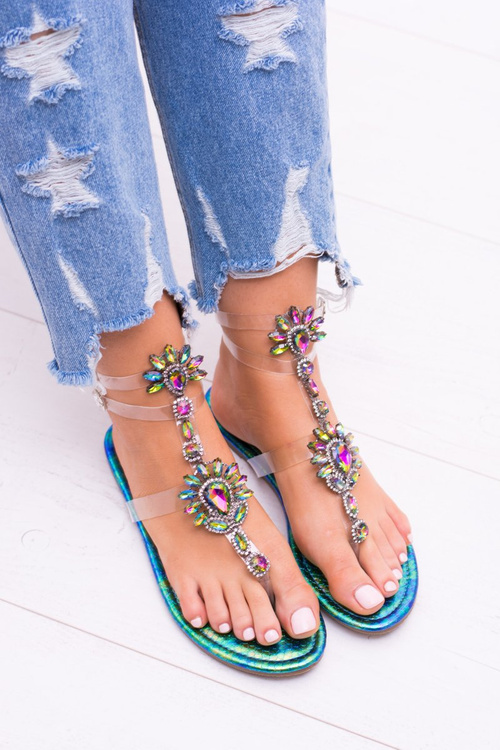 Lu Boo Elegant Petrol Sequins Sandals Nomire