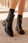 Leather Ankle Boots With Decorations On Flat Heel Black Shandee 