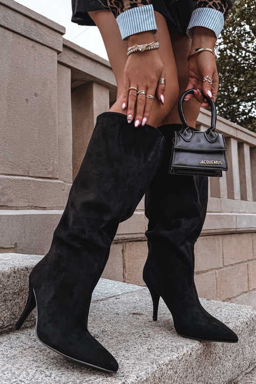 Slip-on Women's Boots with Heel Made of Eco Suede Black Noretta